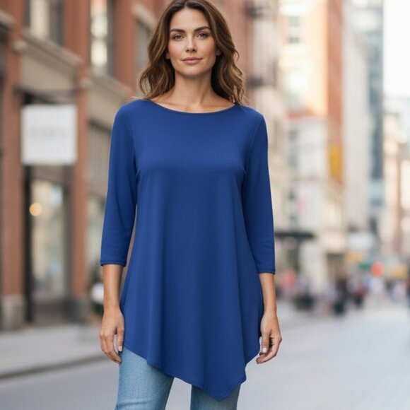 Kate & Mallory Asymmetric Hem Cutout Back Tunic Top Sz L Blue #188H - Picture 1 of 10